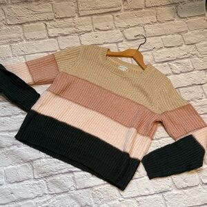 June & Ivy Striped Knit Sweater Green, Pink and tan